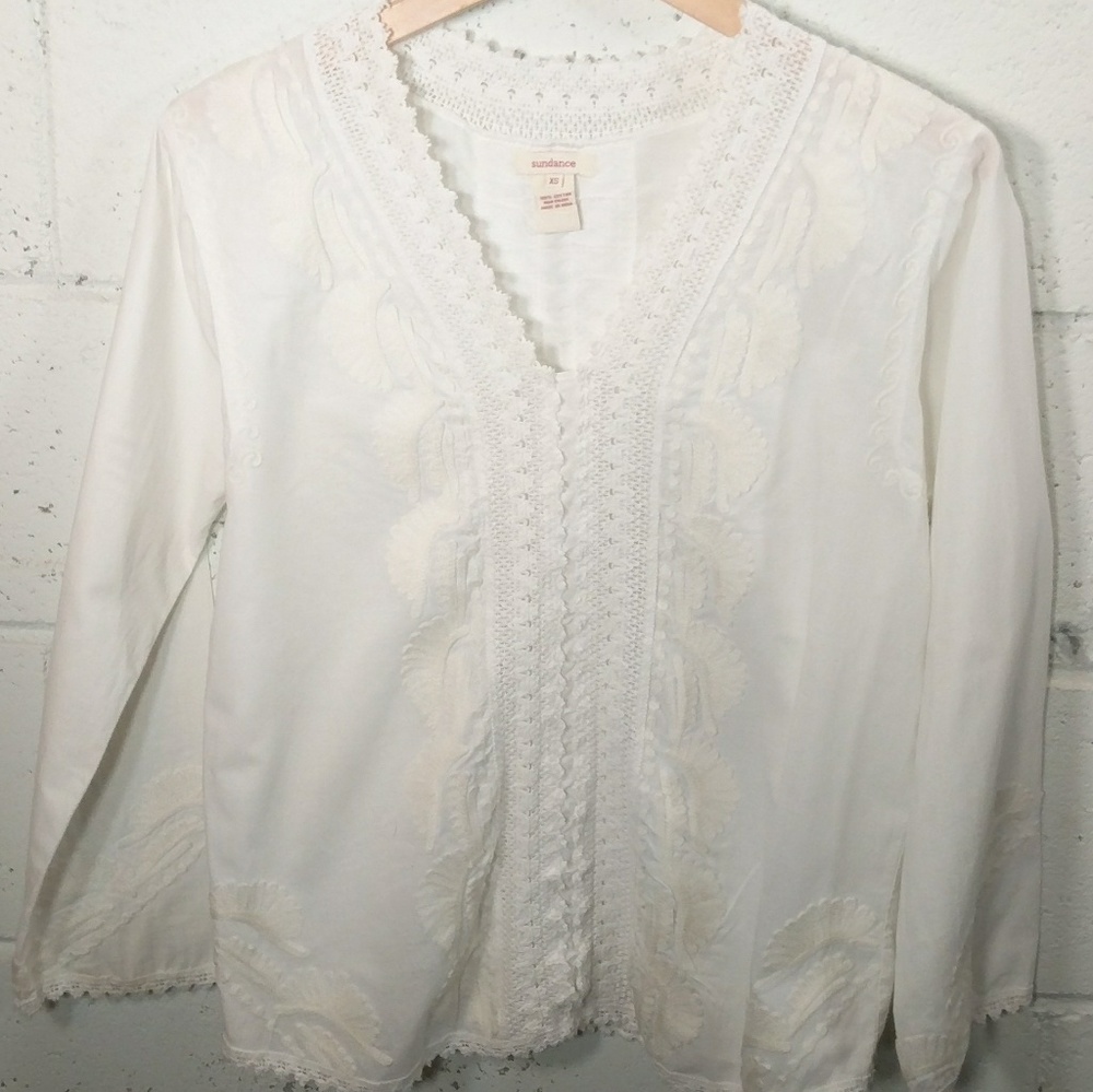 Sundance | White Embroidered Tunic Boho Top XS